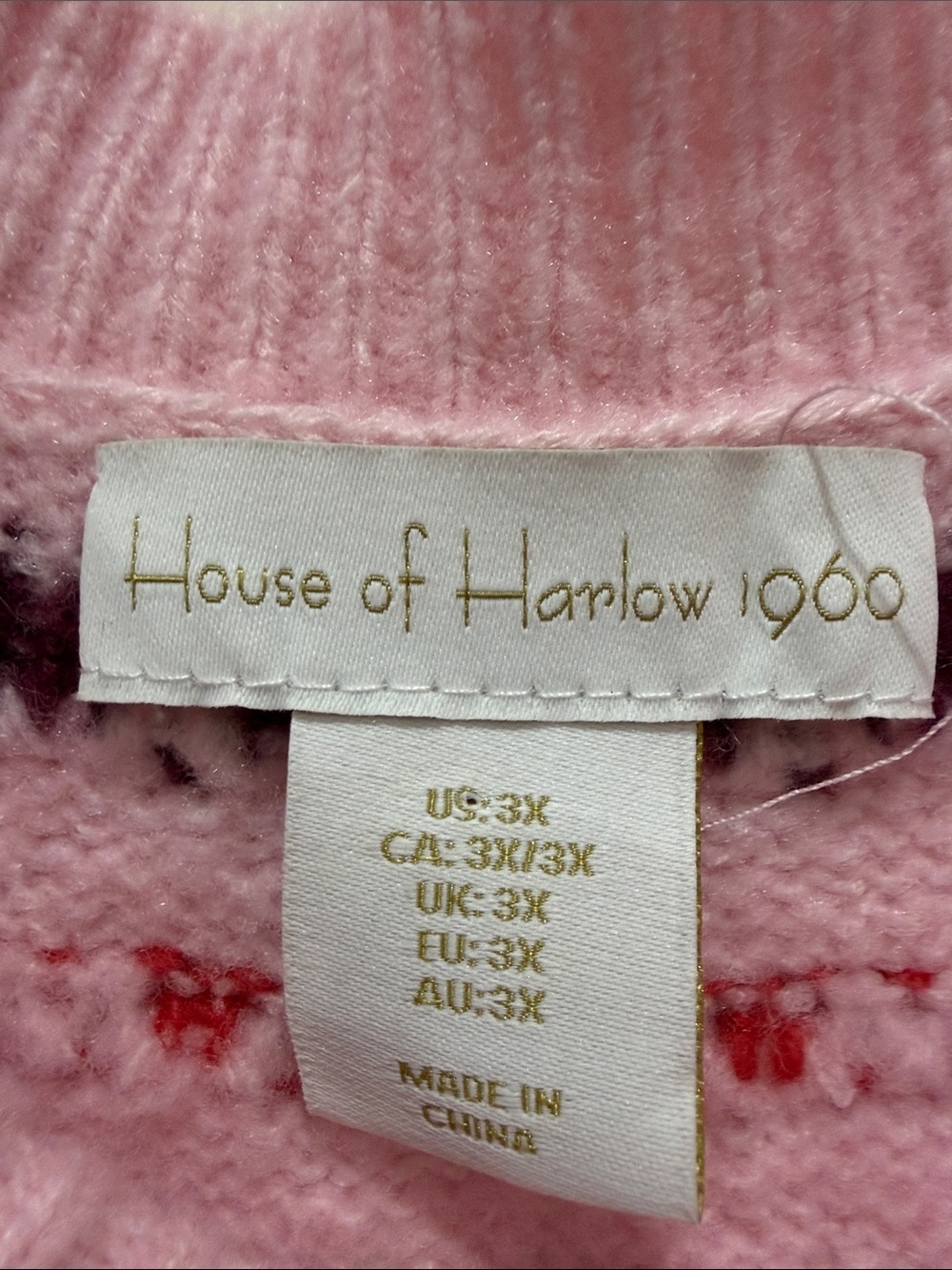 Revolve House of Harlow 1960 Pink & Red Fair Isle Cropped Cardigan - Picture 3 of 16